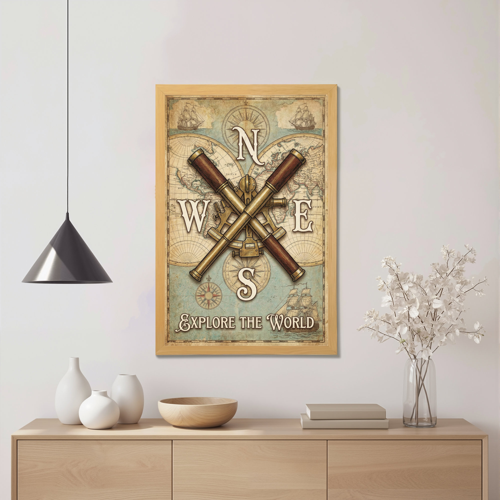 Canora Grey Vintage Compass And Telescopes Map Pattern Canvas Wrapped ...