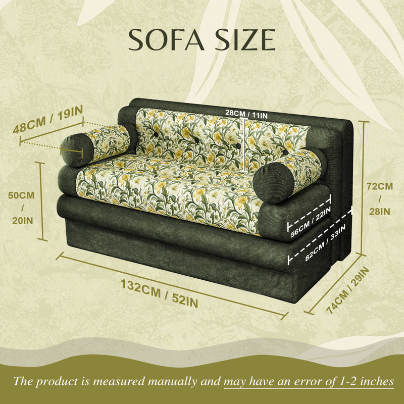 Wowmax 132cm Floral Chenille Loveseat Removable Covers
