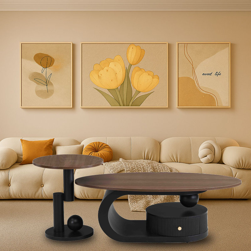 Ensemble de 2 tables basses gigognes de style moderne avec base en métal et tiroirs pour le salon de la chambre à coucher