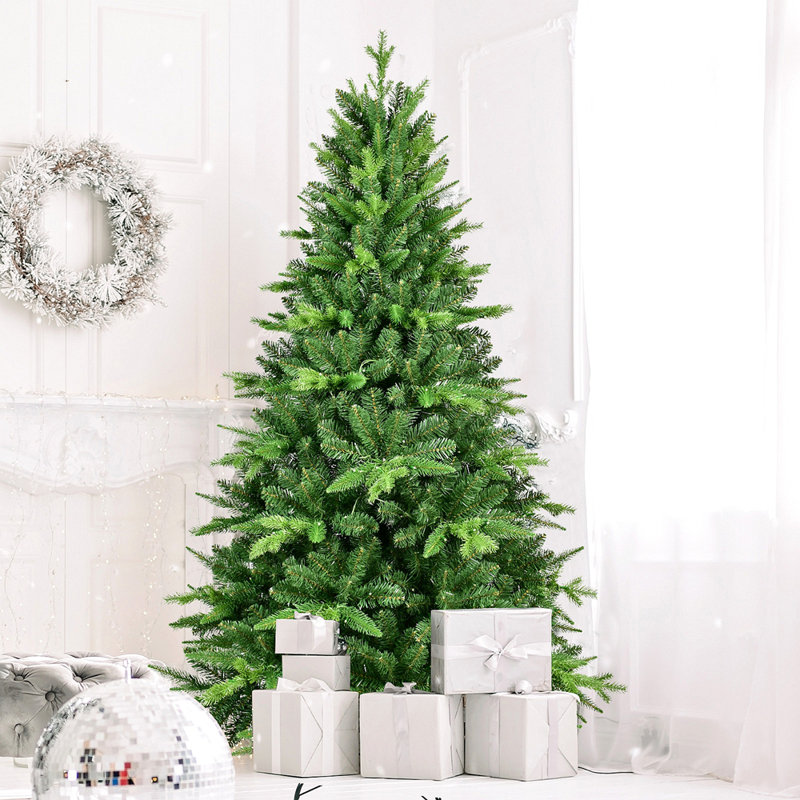 Arbre de Noël illuminé 5 pi avec 250 lumières à DEL blanc chaud, arbre à charnières réaliste en PE + PVC avec support en métal, 850 extrémités, arbre de Noël artificiel pour la décoration des Fêtes