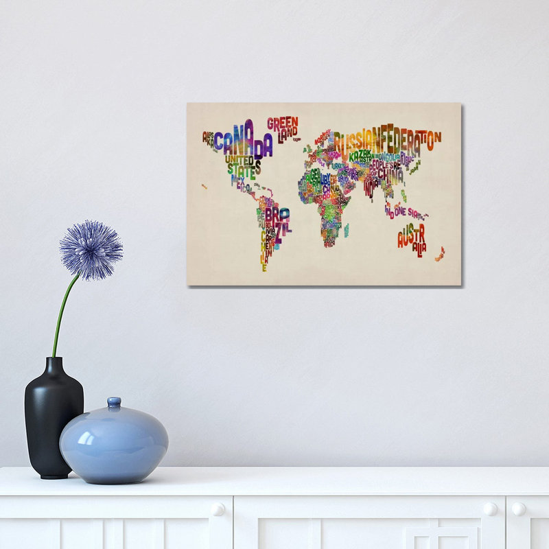 Typographic Text World Map VIII by Michael Tompsett - Wrapped Canvas Print