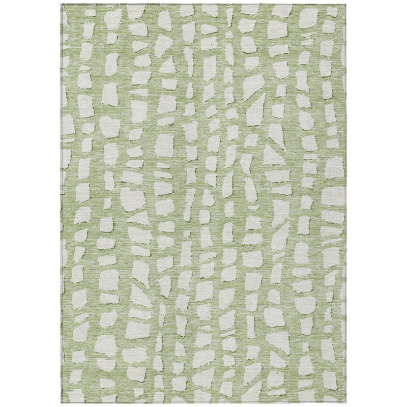 Ivory Abstract Washable Indoor Outdoor Area Rug, Rectangle 3' x 5'