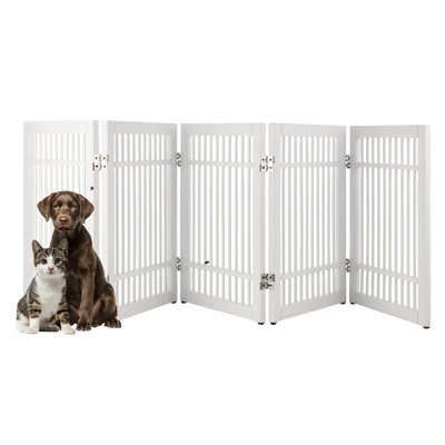 Barrière pour chien autoportante - Clôture intérieure pliable à 5 panneaux - Barrière en bois extra large de 91 x 24 pouces pour escaliers, couloirs ou portes par PETMAKER (Blanc)