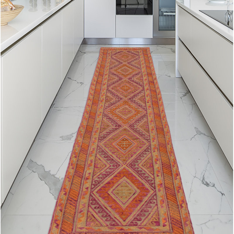 Tapis mauve noué à la main de conception unique 2 pi 9 po x 12 pi 4 po Jnyla