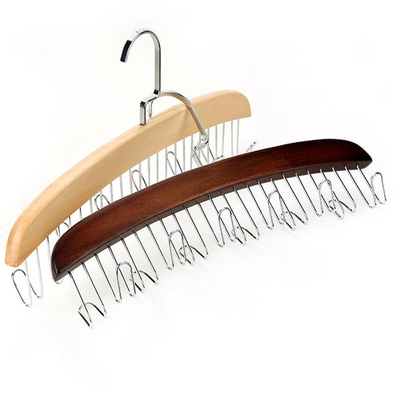 Cintre en bois massif Ruishen à crochets multiples pour ceintures et sous-vêtements avec 8, 12 ou 24 crochets au fini rétro