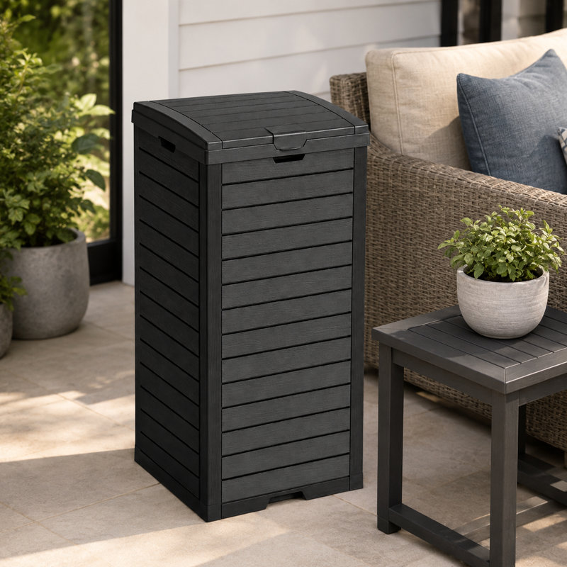35 Gallon Resin Manual Lift Trash Hideaway Container ,Dual Lid Design with Locking Snap and Removable Tray, Manual Lift