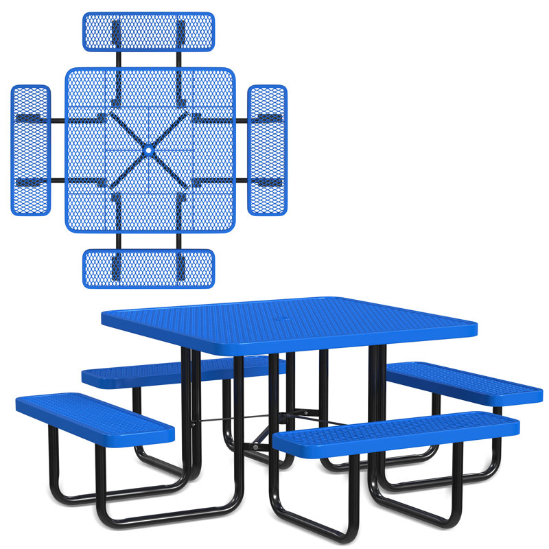 Leisure Craft 46" Square Outdoor Picnic Table with 4 Bench Seats, Blue