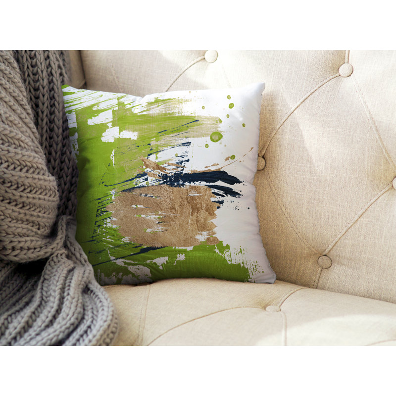 Coussin décoratif intérieur / extérieur Sarian, L 15 po x H 15 po, Chartreuse / or / blanc