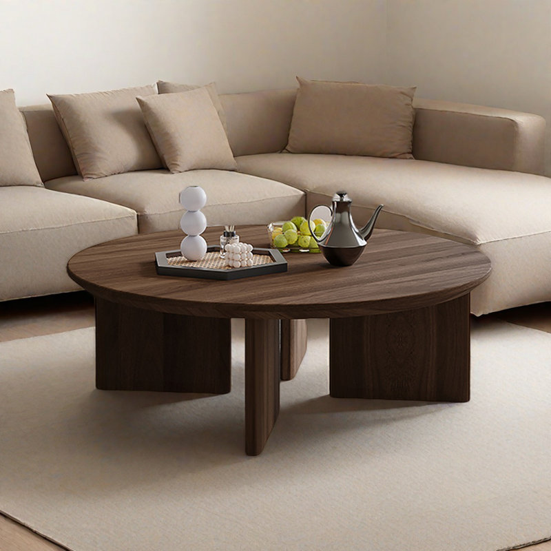 Table basse simple ronde en noyer noir, H 11 po x L 39,4 po x l 39,4 po