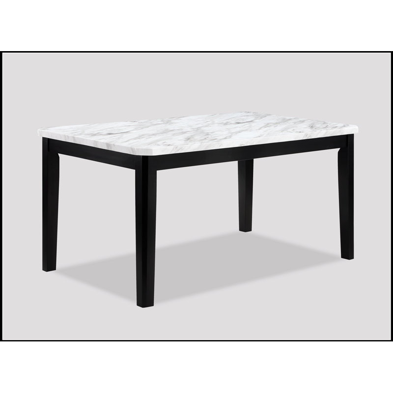 1pc Transitional Dining Rectangular Table Faux White Marble Top Black Wooden Base for Elegant Home Decor