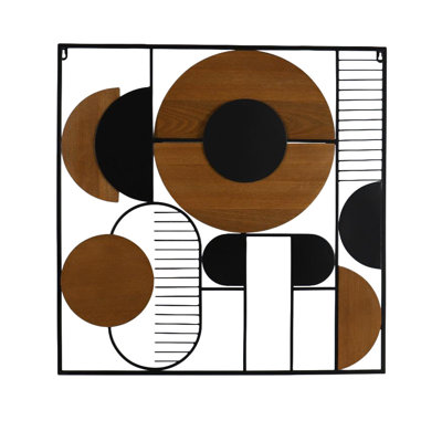 Cole and Grey Metal Geometric Black Home Wall Decor with Brown Wooden Shapes
