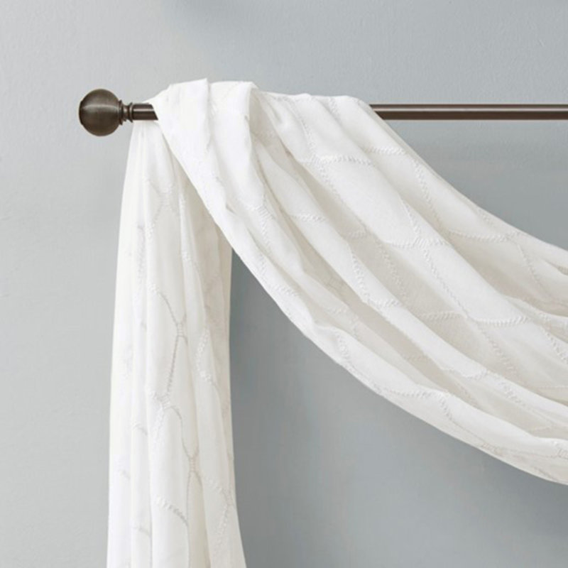 Fretwork Burnout Sheer Curtain Panel(Only 1 Pc Panel), 50" W x 144" L, White