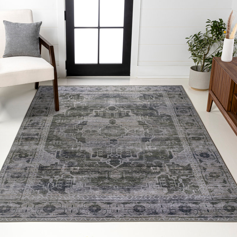 Tapis vert foncé / gris Alanya, Rectangle 2 pi 11 po x 5 pi