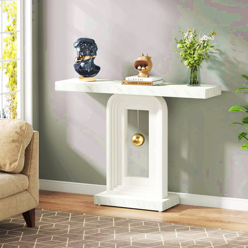 Console avec base géométrique, canapé d'entrée étroit de 40 pouces avec décor doré, table d'appoint en bois