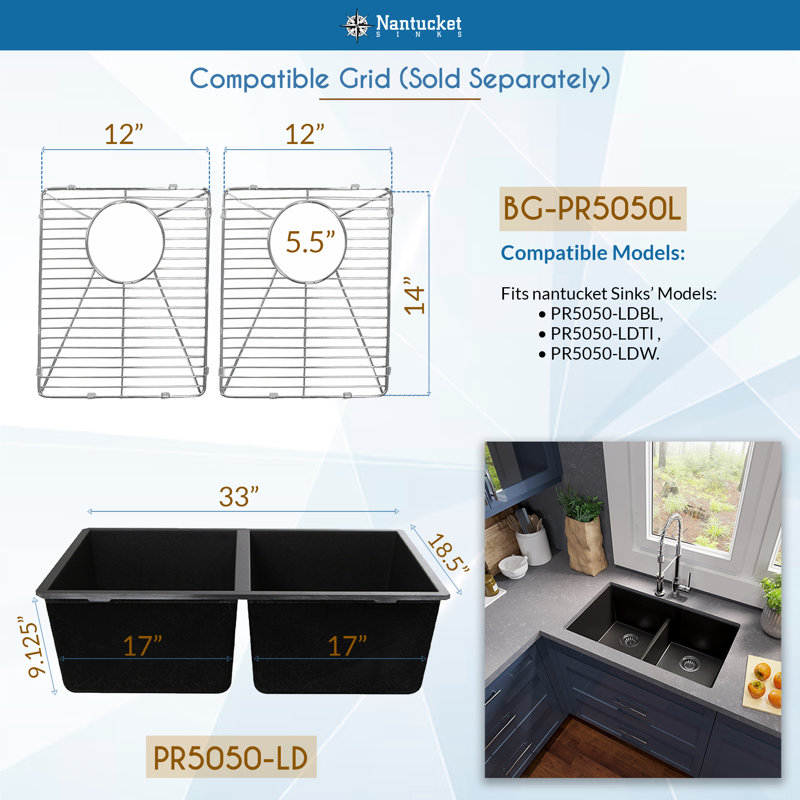 Low Divide 50/50 Double Bowl Undermount Granite Composite Undermount Sink, Black