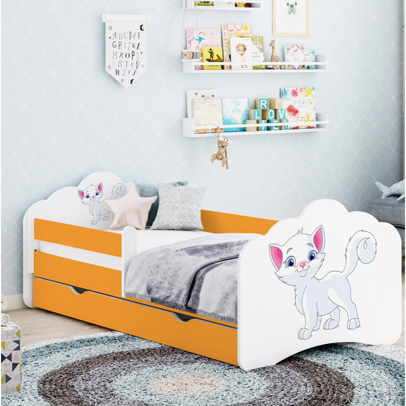 Quint European Toddler Bed Frame with Drawers, Orange, 65 x 80 x 160cm