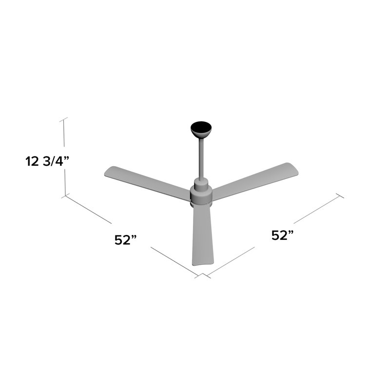 52" Simple 3 - Blade Outdoor Standard Ceiling Fan with Remote Control, Brushed Nickel
