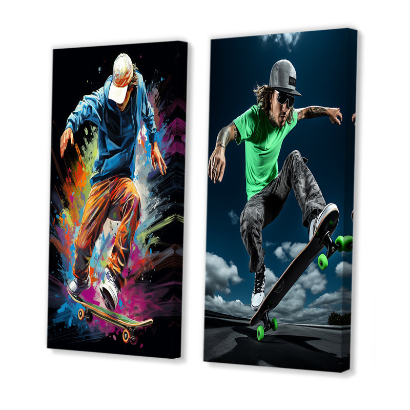 «Skateboard Thrills», 2 pièces, Toile tendue, H 40 po x l 40 po