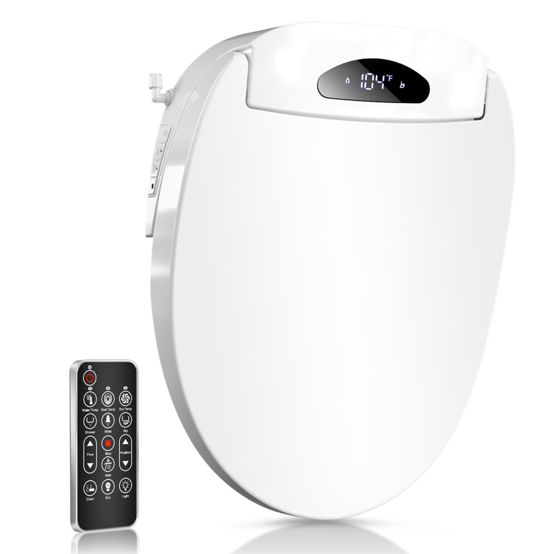 Electric Toilet Seat With Remote Control, Heated Toilet Seat, Warm Air Dryer, Soft Closed Lid, Night Light, Led Display, Self-clean, Stainless Steel Nozzle, Adjustable Water Pressure