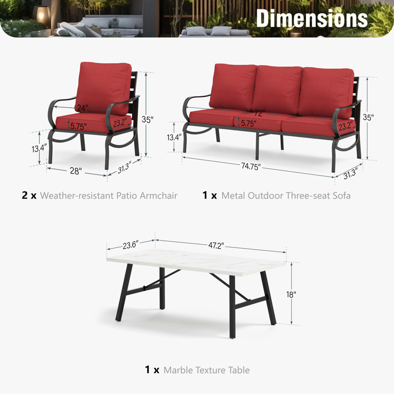 Tapasi 5 - Person Patio Conversation Set with Cushions, Red, No