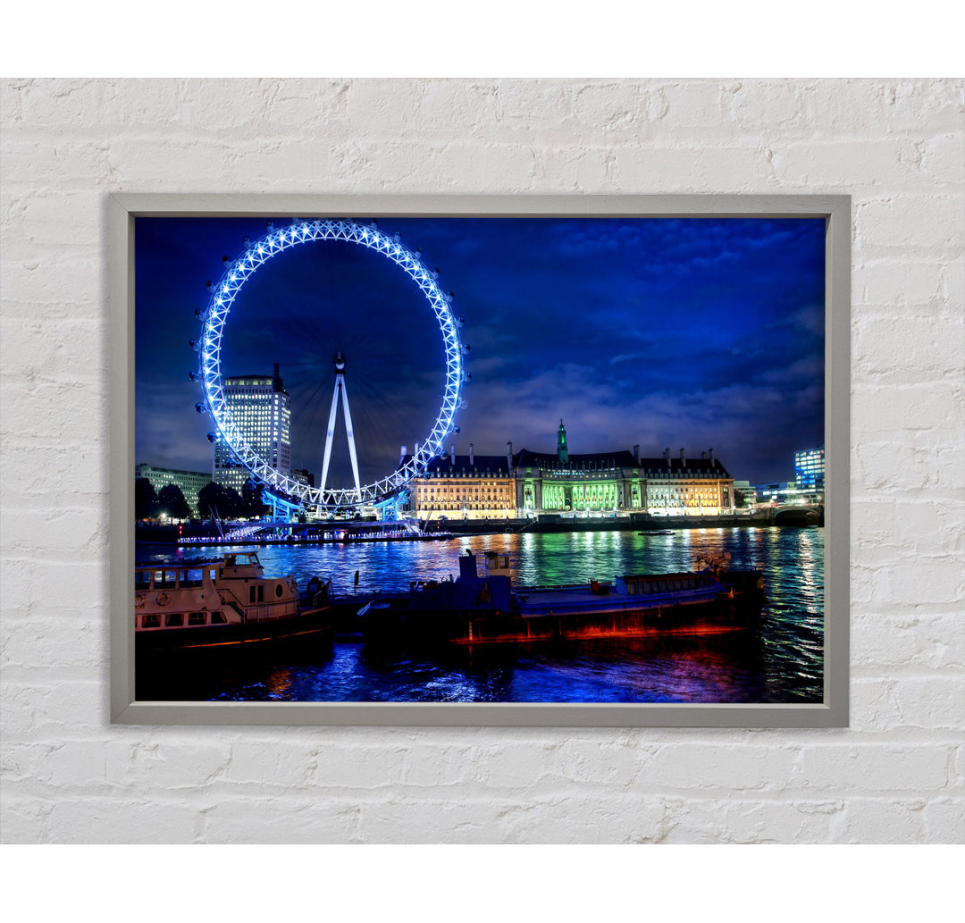 Das London Eye bei Nacht Gerahmter Druck