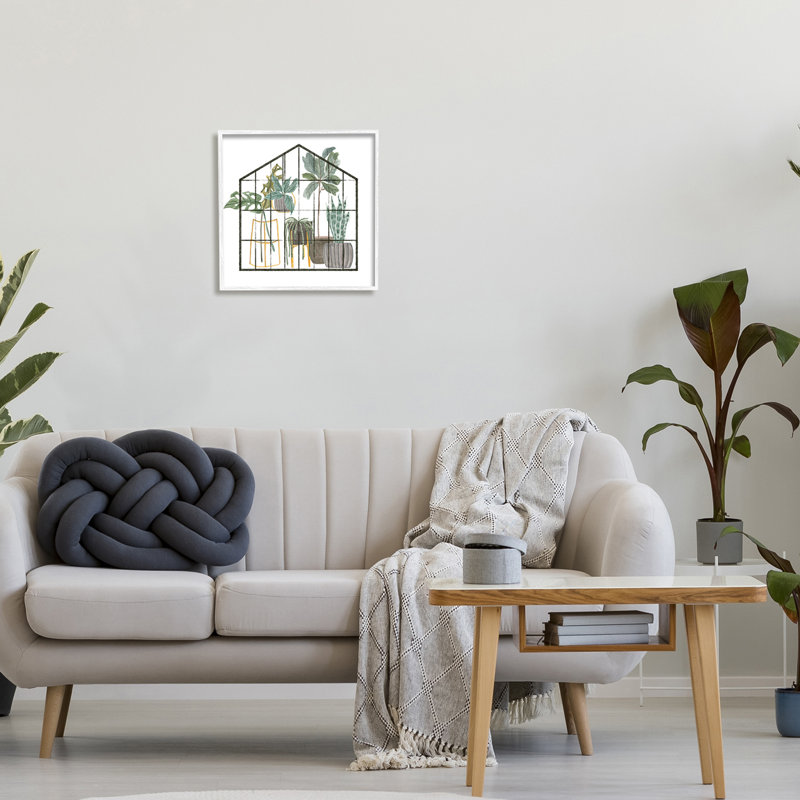 Illustration moderne d'une serre moderne, H 17 po x l 17 po x P 1,5 po, Giclée encadrée blanc bord de mer