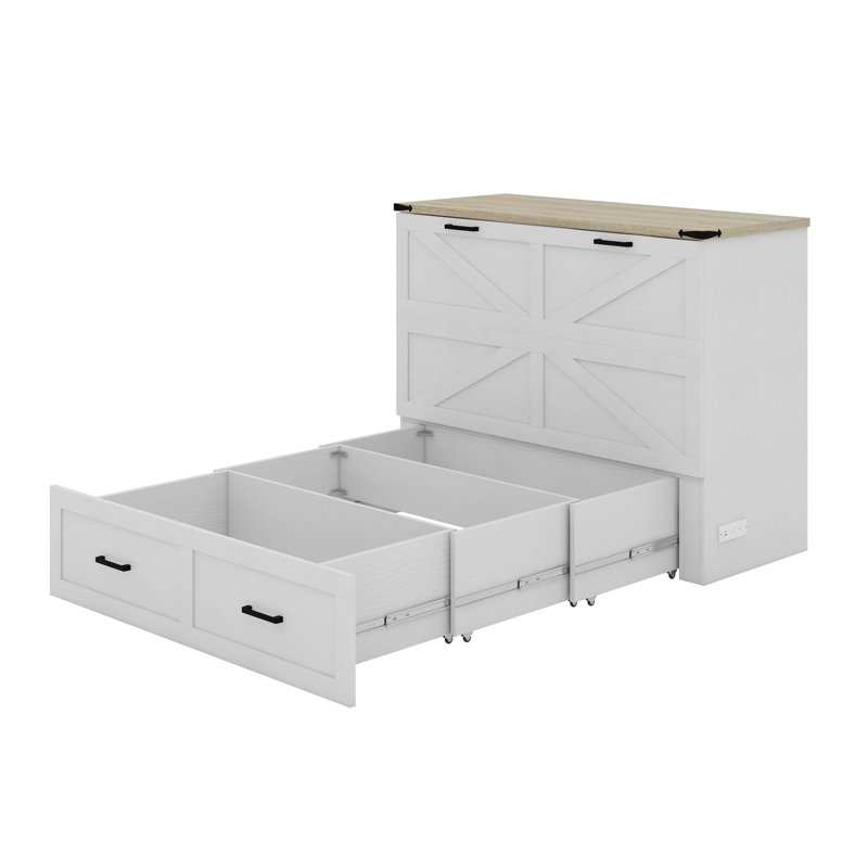 Lit escamotable double avec station de charge, Blanc