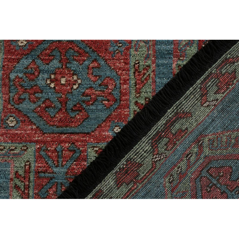 Hand-Knotted Tribal Rug In Red Blue And Green Geometric Pattern By Rug & Kilim, Rectangle 10' x 14'