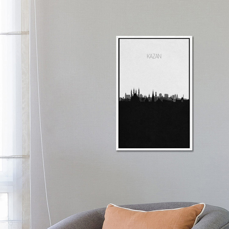 Kazan, Russia City Skyline by Ayse Deniz Akerman - Print on Canvas, White Framed Canvas, 66.04 cm H x 45.72 cm W