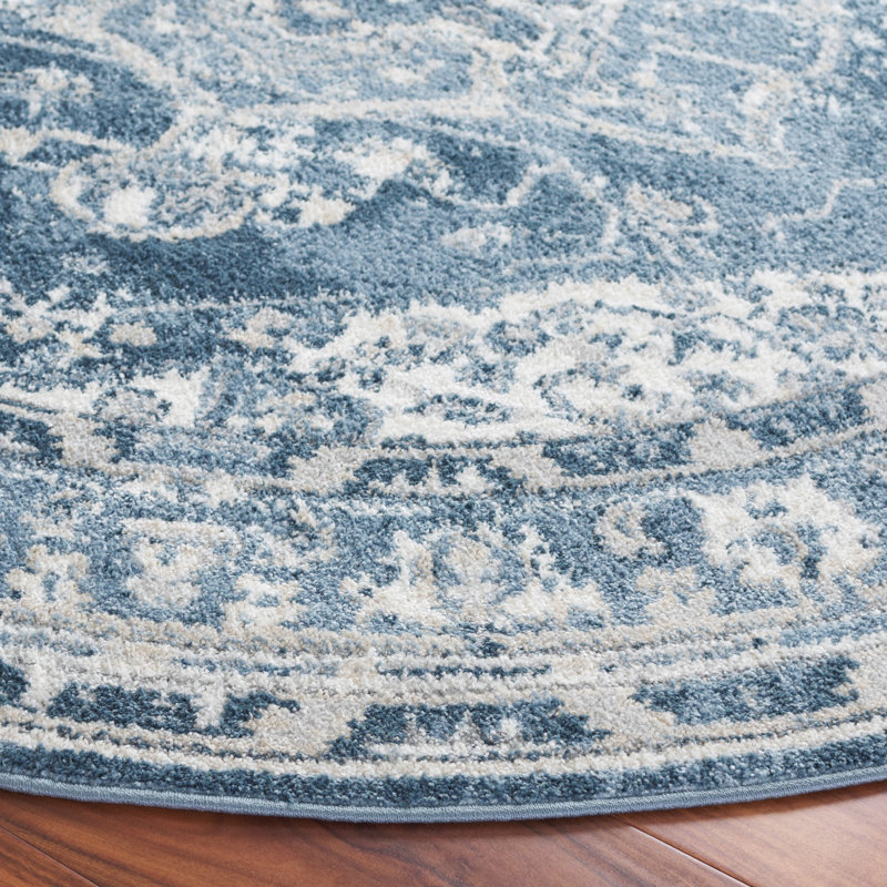 Lowrey Ivory Gray/Blue Rug, Round 6'7"