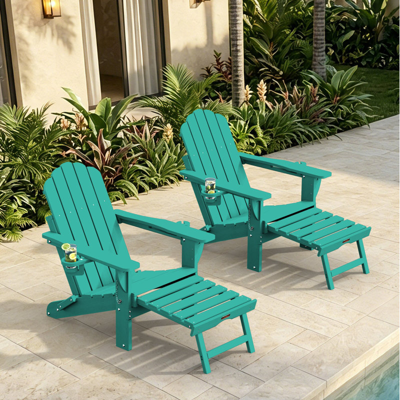 Adirondack Rocking Chairs with Retractable Ottoman, Lake Blue