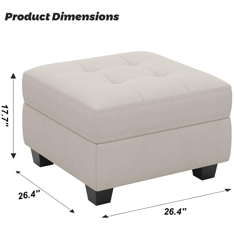 Repose-pieds rembourré en lin et velours Buckleton, Velours beige