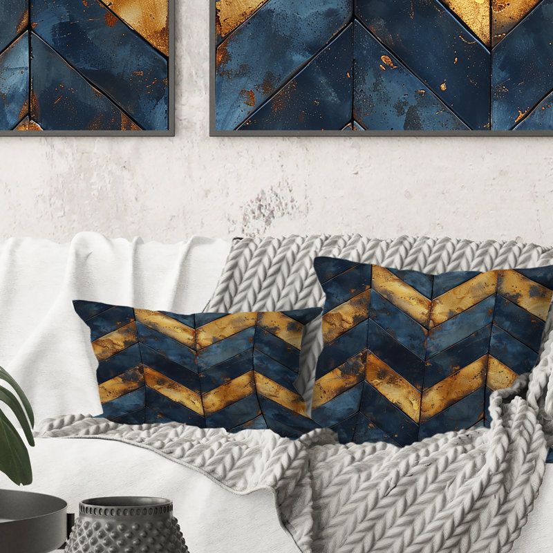 Coussin lombaire transitionnel à chevrons bleu et doré Glamour V