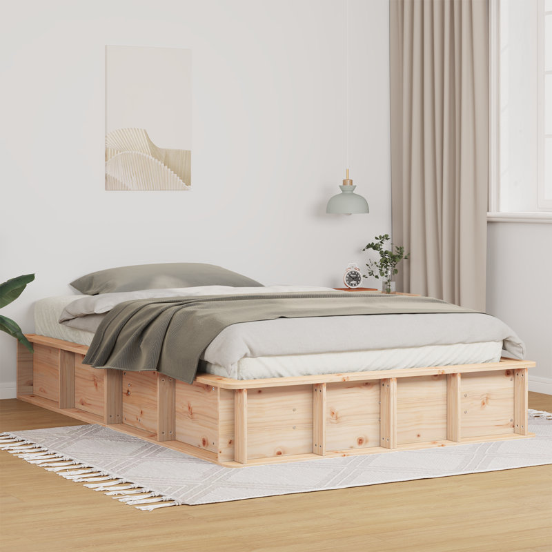 Bed Frame With Storage Solid Pine Wood, European Double (140 x 200 cm), Natural