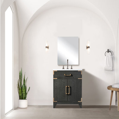 Meuble-lavabo en chêne noir 24 po X 18 po, comptoir en acrylique, robinet et armoire de salle de bain avec miroir
