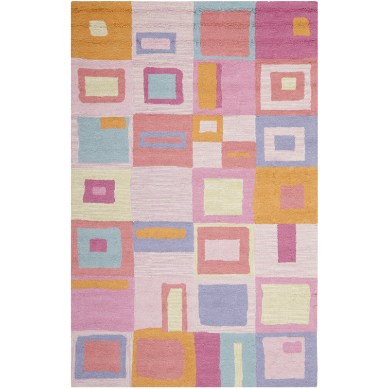 Tapis rose / bleu / orange en laine / coton touffeté à la main Krystyna, Rectangle 4 pi x 6 pi