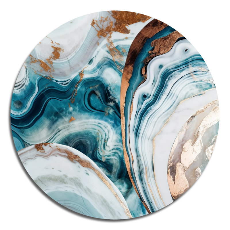 Blue Gold Half Circle Marble Abstract V - Abstract Marble Round Wall Art on Metal, 36" H x 36" W x 1" D