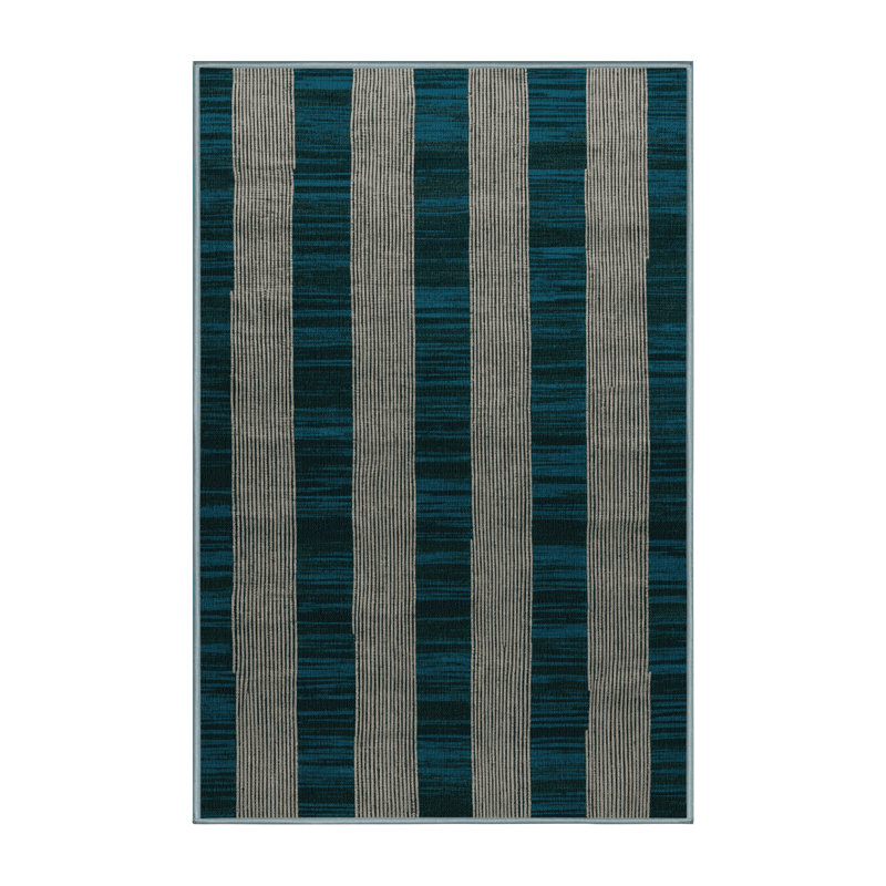 Tapis bleu à carreaux lavable à la machine, Rectangle 8 pi x 12 pi