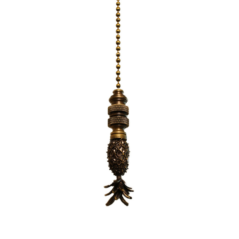 Tall Pineapple Ceiling Fan Pull, 2.5h with 12 Antiqued Brass Chain
