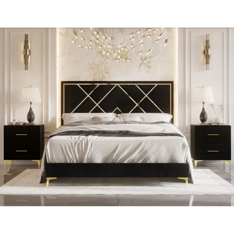 Ensemble de chambre à coucher 3 pièces avec revêtement standard Lauren, Noir, Complète