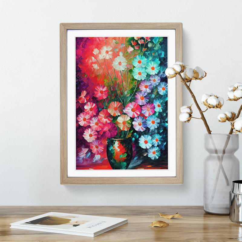 Vase Of Pretty Flowers No.1 - Single Picture Frame Painting, 64cm H x 46cm W x 2cm D, Oak 