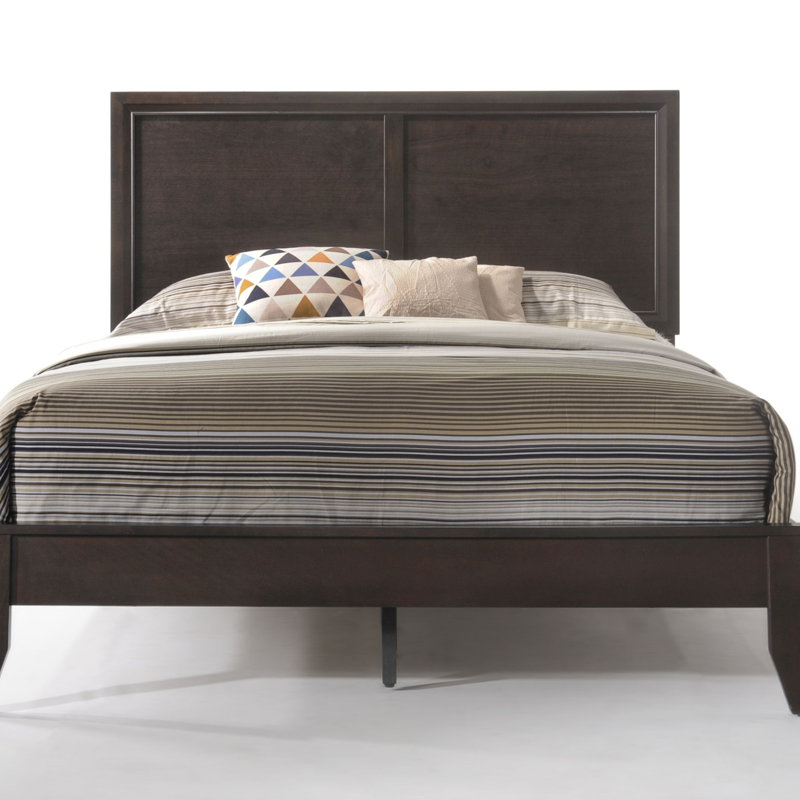Espresso Queen Bed with Rectangular Headboard, Low Profile Footboard, Box Spring Needed