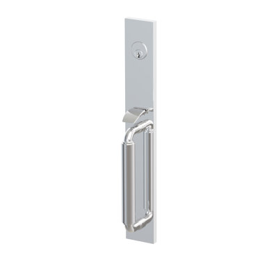 Ensemble d'entrée de gamme Emtek SELECT, F13, mortaise pleine longueur, déport de 2-3/4 po, tige extérieure en forme de R, poignée lisse ; poignée intérieure Helios, chrome poli, droitier