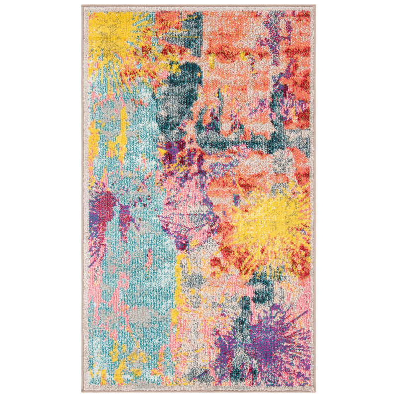 Felty Abstract Blue/Orange/Yellow Area Rug, Rectangle 9' x 12'