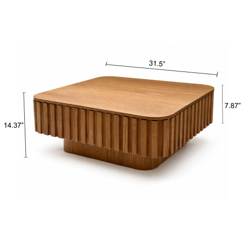 Table basse 31,5 ", table basse carrée avec rangement, Bois naturel