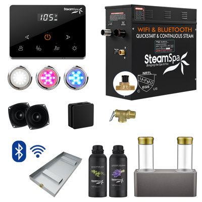 Black Series 7.5KW Steam Bath Generator With Wireless Remote, BLUETOOTH, WIFI, And Dual Aroma Pump In Matte Black