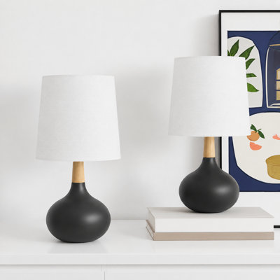 Lampe de table moderne 14 po en céramique et bois