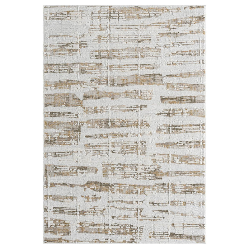 Modern Neutral Abstract Area Rug, Rectangle 6'7" x 9'