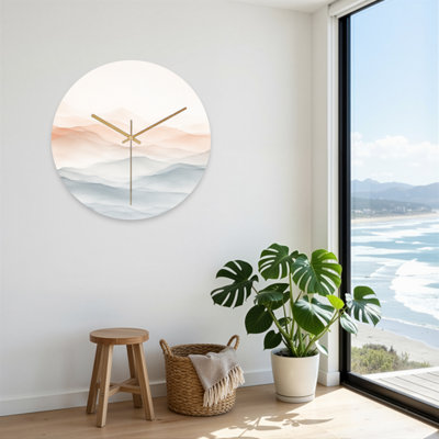 Abstract Soft Mountains And Sky Gradient Art Ultra Clear Glass Wall Clock