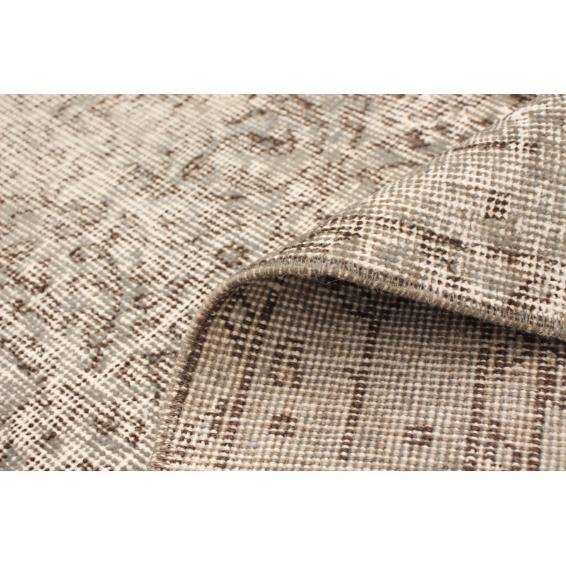Tapis de laine blanc/beige 5 pi 1 po x 9 pi 1 po à la main-of-kind à la main-noué la 1980 Overdyed